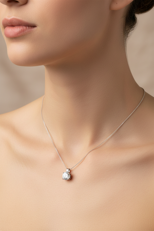 925 Sterling Silver Solitaire CZ Pendant Necklace
