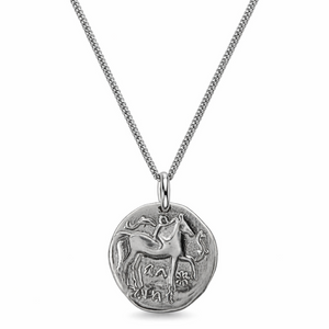 925 Sterling Silver Two Side Greek Coin Style Pendant Necklace