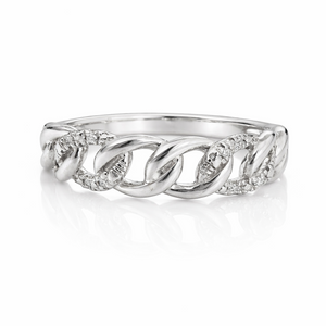 925 Sterling Silver Diamond Chain Link Ring