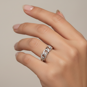 925 Sterling Silver Diamond Chain Link Ring