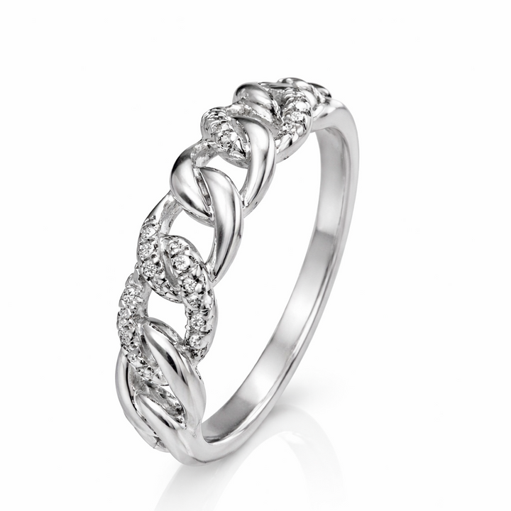 925 Sterling Silver Diamond Chain Link Ring