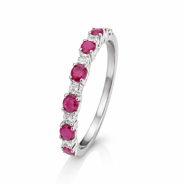 925 Sterling Silver Ruby and Diamond Half-Eternity Ring