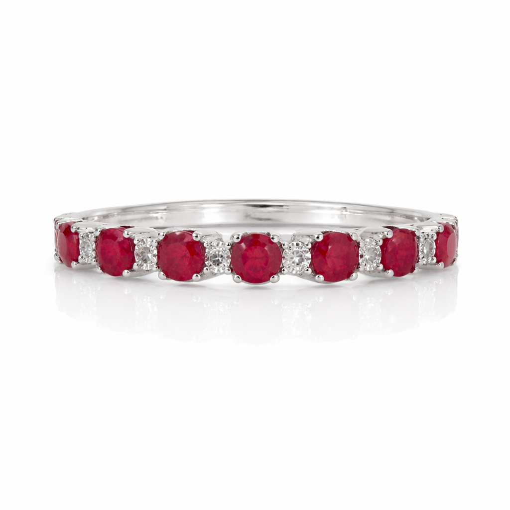 925 Sterling Silver Ruby and Diamond Half-Eternity Ring