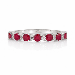 925 Sterling Silver Ruby and Diamond Half-Eternity Ring