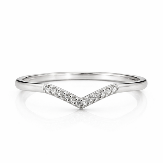 925 Sterling Silver Diamond Chevron Ring