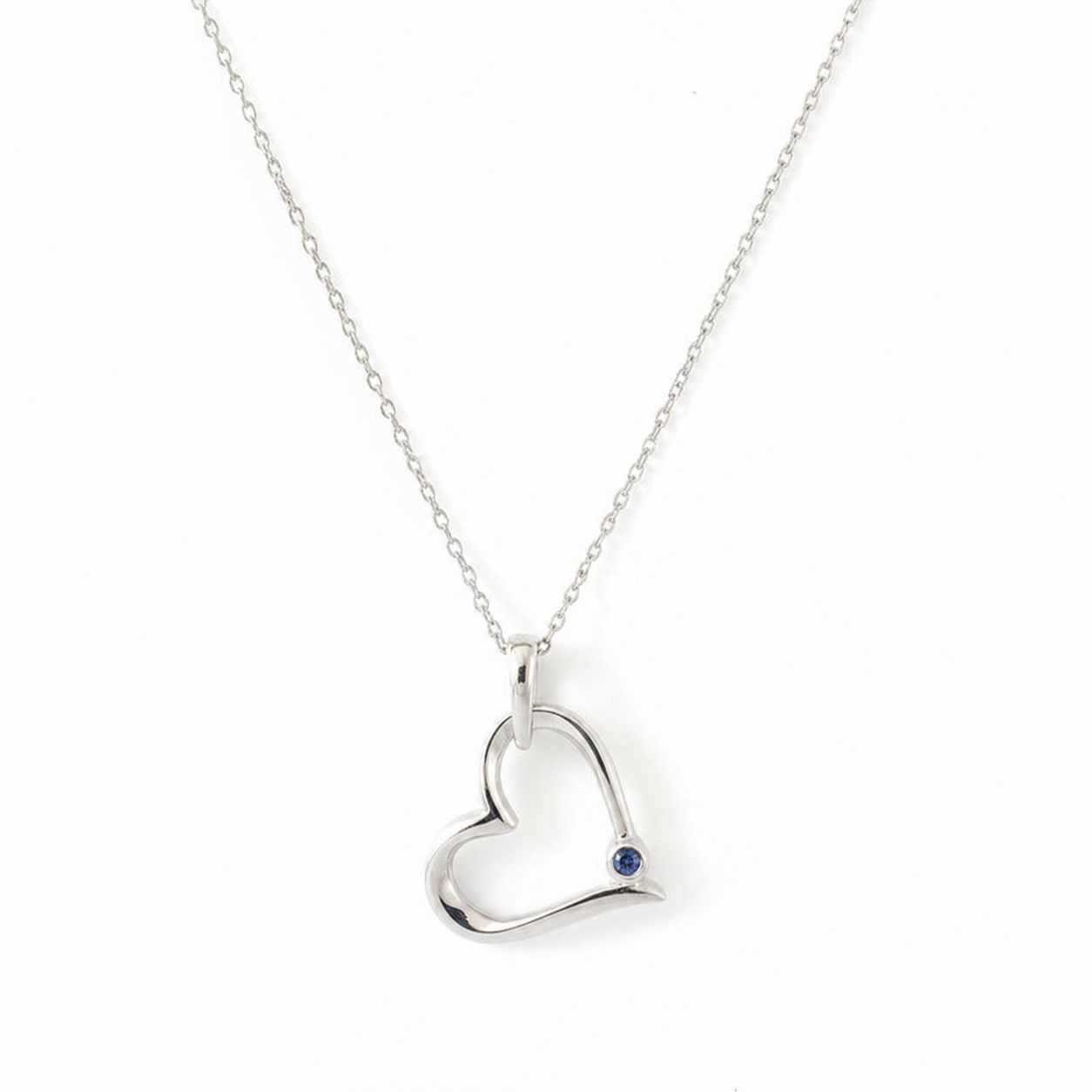 925 Sterling Silver Heart Shaped with single Sapphire Pendant Necklace