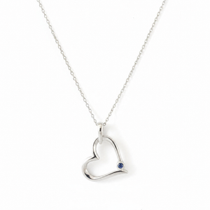 925 Sterling Silver Heart Shaped with single Sapphire Pendant Necklace