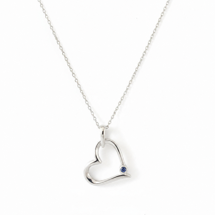 925 Sterling Silver Heart Shaped with single Sapphire Pendant Necklace
