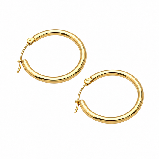 14K Yellow Gold Round Hoop Earrings