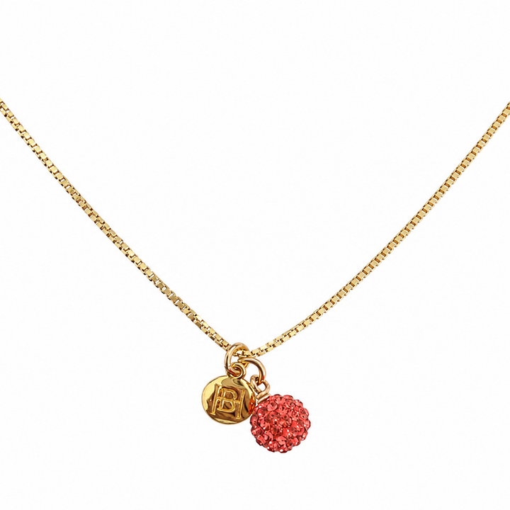 925 Sterling Silver Gold Plated Box Chain Necklace with Crystal Ball Charm