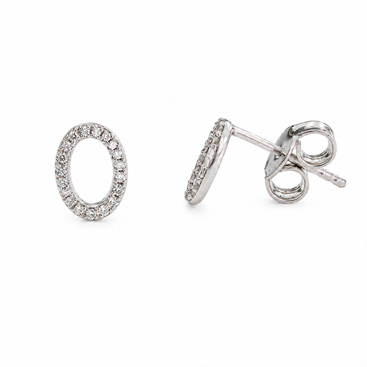 925 Sterling Silver Oval Pavé CZ Stud Earrings