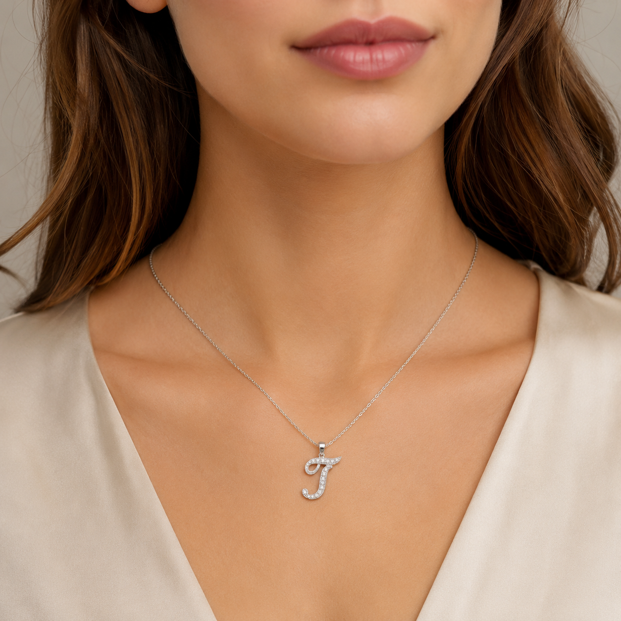 14K White Gold letter "J" Initial Diamond Pendant
