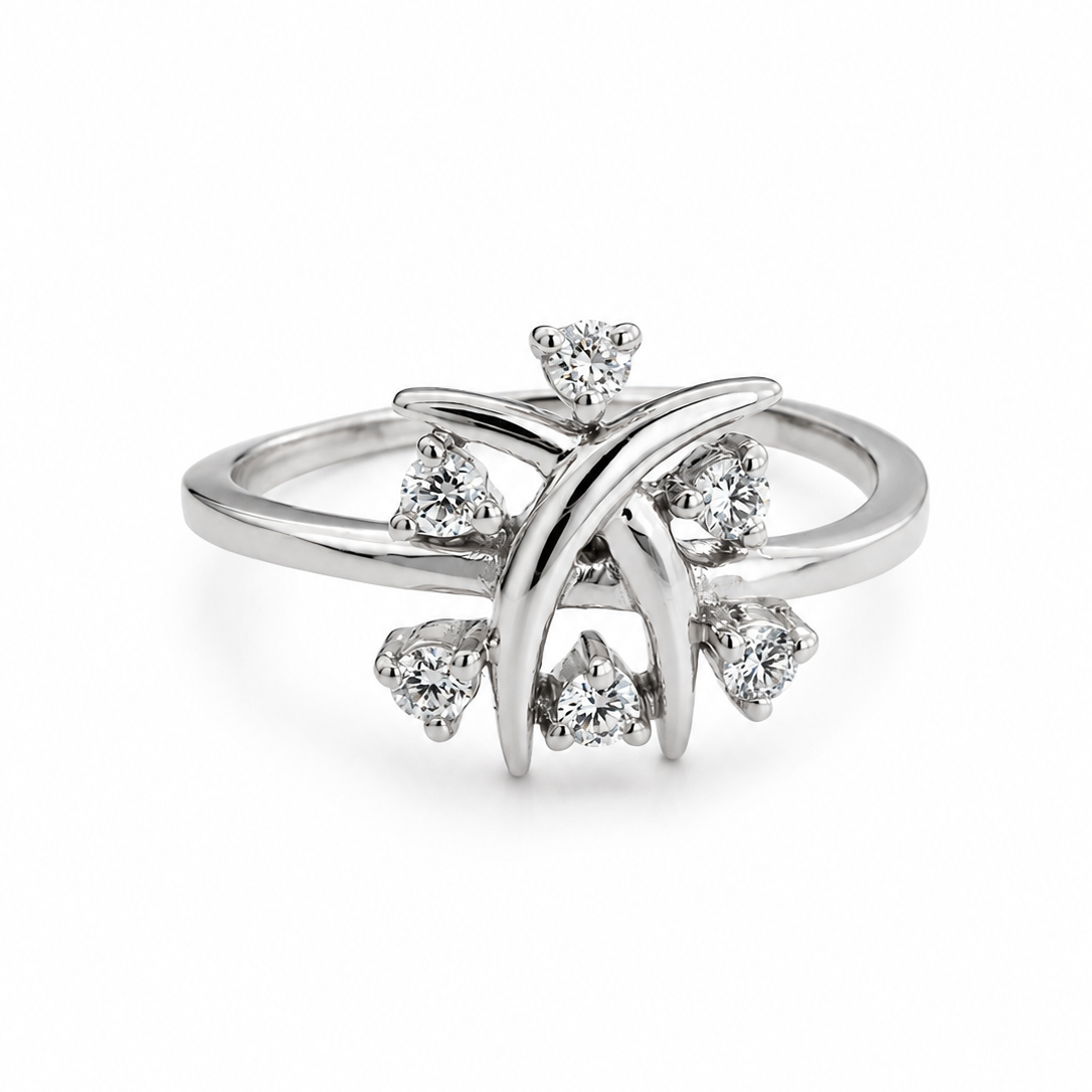 14k White Gold Abstract Floral Diamond Ring