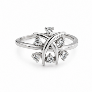 14k White Gold Abstract Floral Diamond Ring