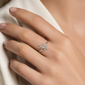 14k White Gold Abstract Floral Diamond Ring