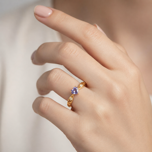 10K Yellow Gold Heart Shaped Tanzanite with Diamond Ring
