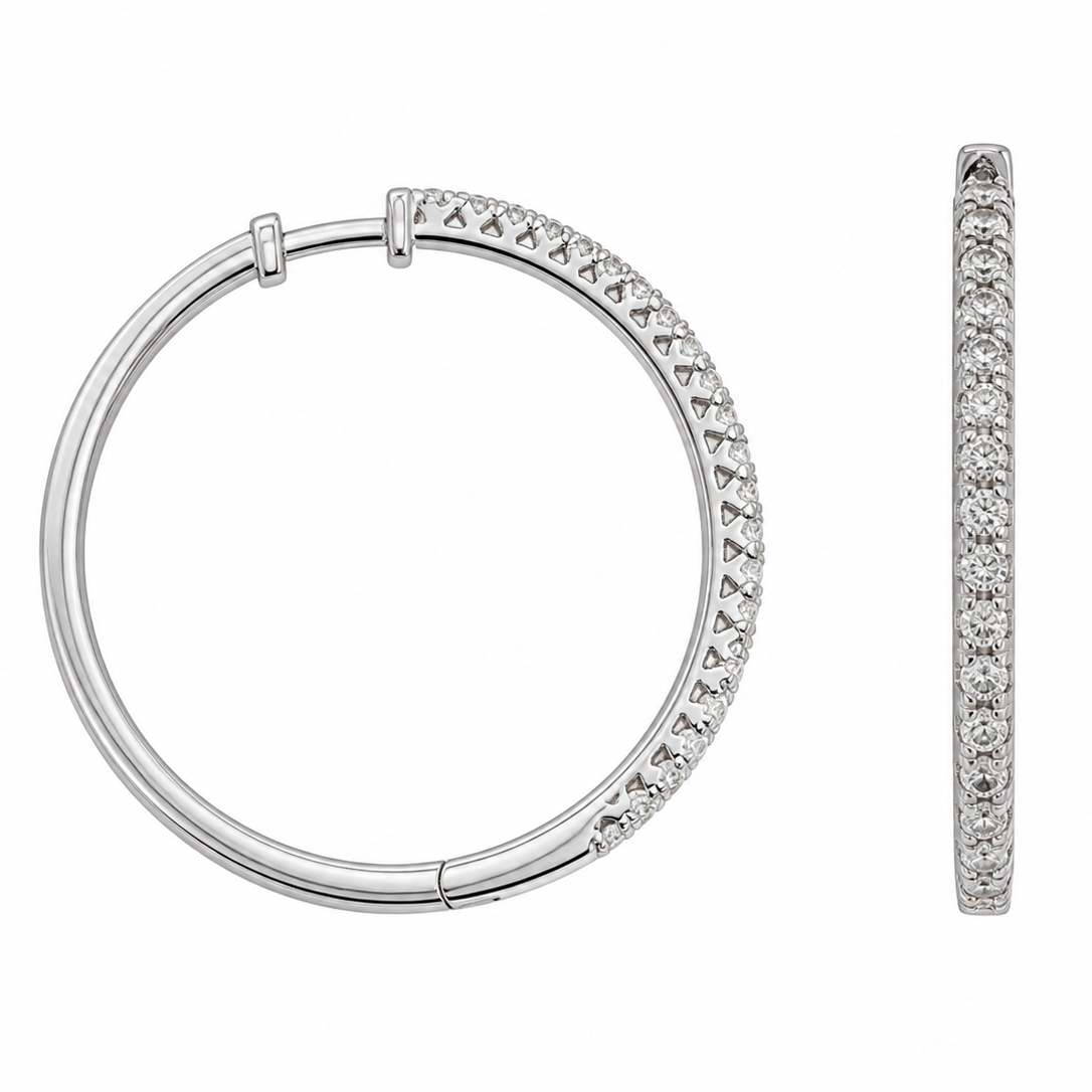 925 Sterling Silver Diamond Hoop Earrings 25mm