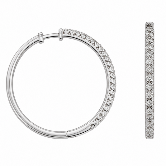 925 Sterling Silver Diamond Hoop Earrings 25mm