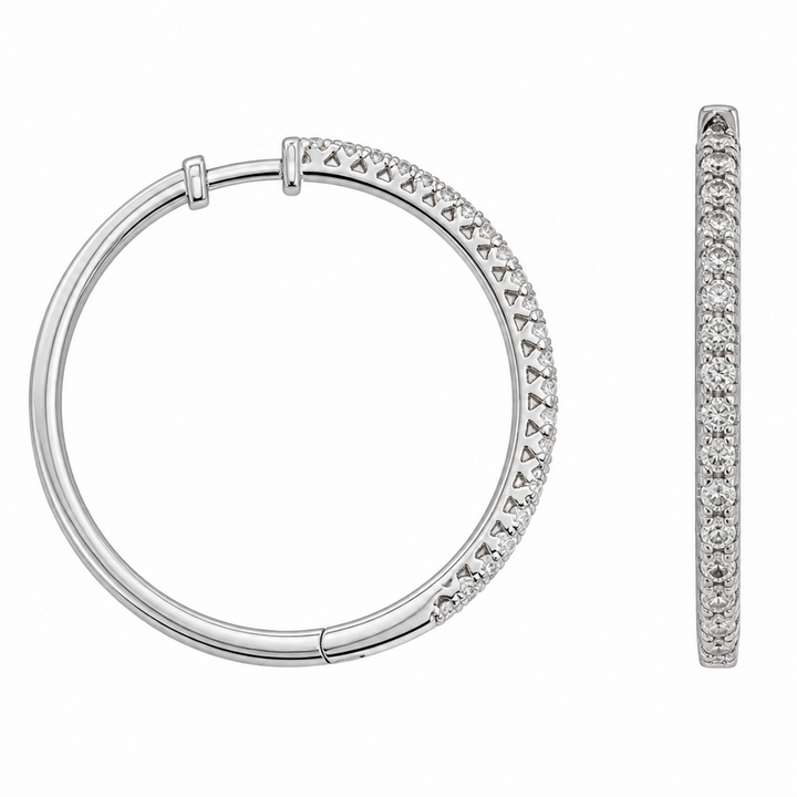 925 Sterling Silver Diamond Hoop Earrings 25mm