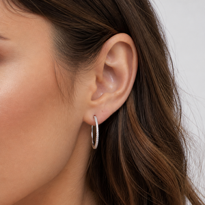 925 Sterling Silver Diamond Hoop Earrings 25mm