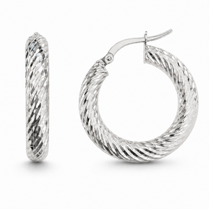 925 Sterling Silver Rope Twist Hoop Earrings 27mm