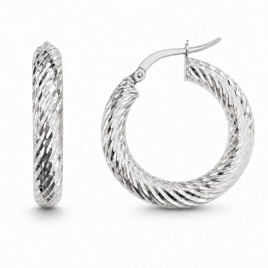 925 Sterling Silver Rope Twist Hoop Earrings 27mm