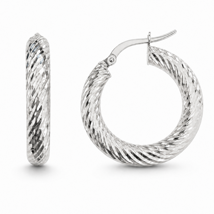 925 Sterling Silver Rope Twist Hoop Earrings 27mm
