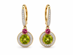 925 Gold-Plated Sterling Silver Green & Pink CZ Halo Drop Earrings