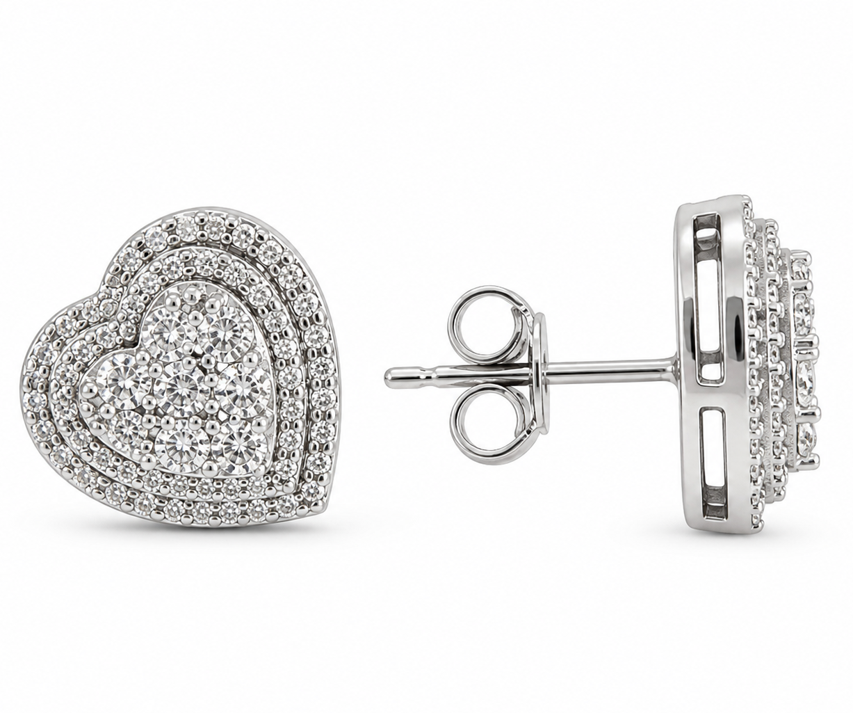 925 Sterling Silver CZ Heart Shape Stud Earrings