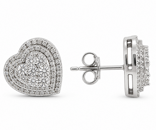 925 Sterling Silver CZ Heart Shape Stud Earrings