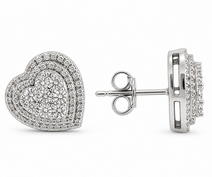 925 Sterling Silver CZ Heart Shape Stud Earrings