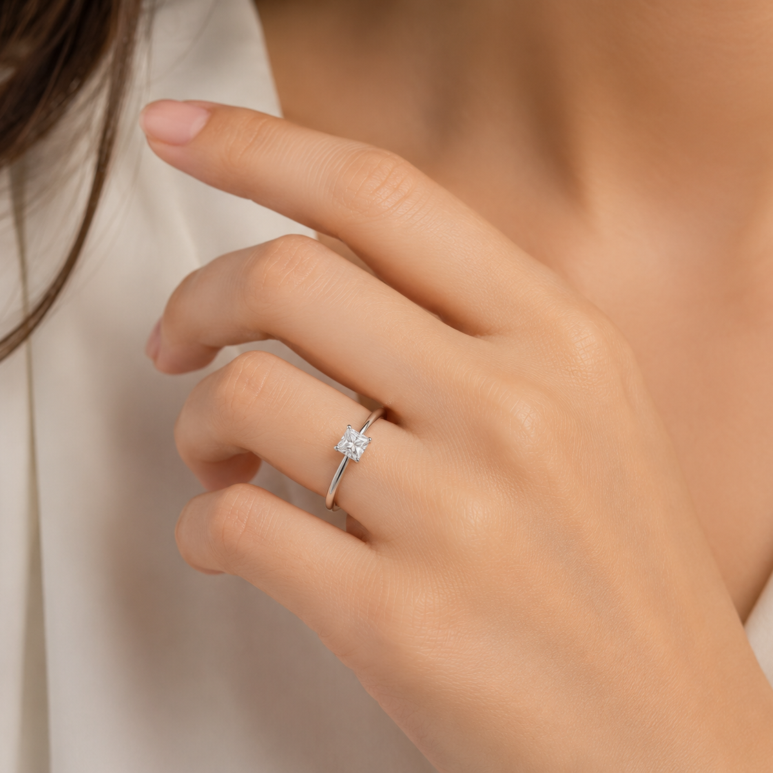 14K White Gold Princess Cut Solitaire Diamond Ring