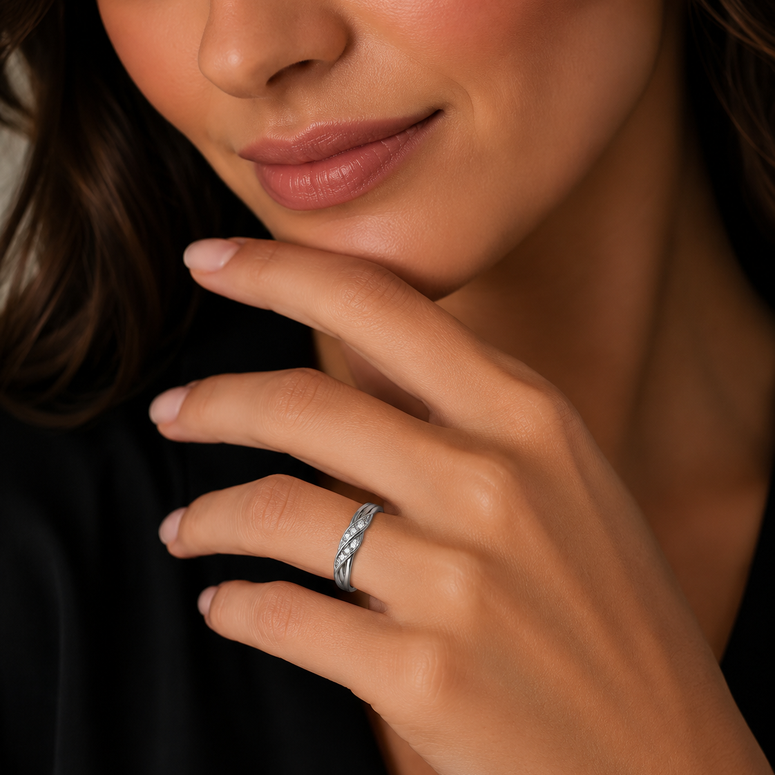 10K White Gold Twisted Crossover Diamond Ring