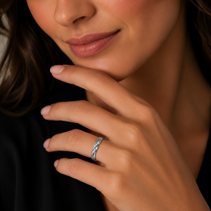 10K White Gold Twisted Crossover Diamond Ring