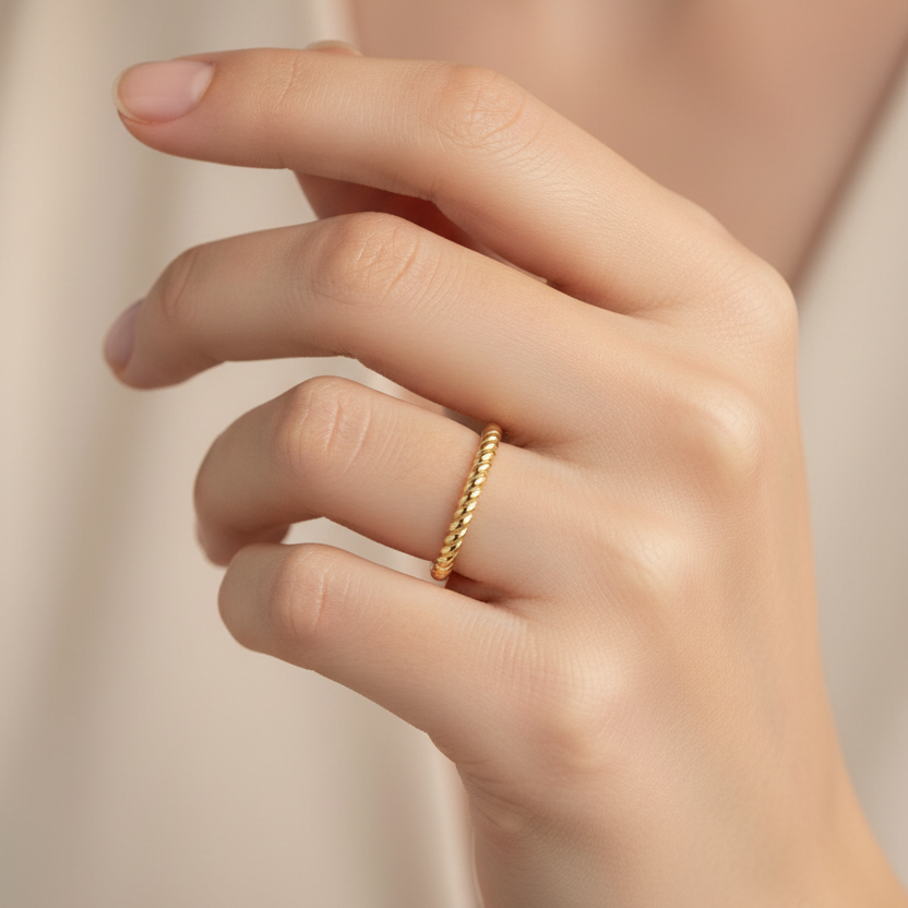 18k Yellow Gold Rope Style Stackable Ring