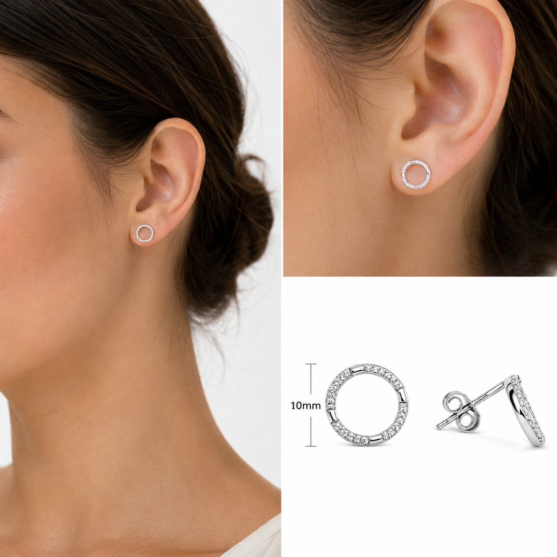 925 Sterling Silver Round Pavé Diamond Stud Earrings