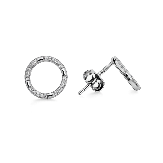 925 Sterling Silver Round Pavé Diamond Stud Earrings