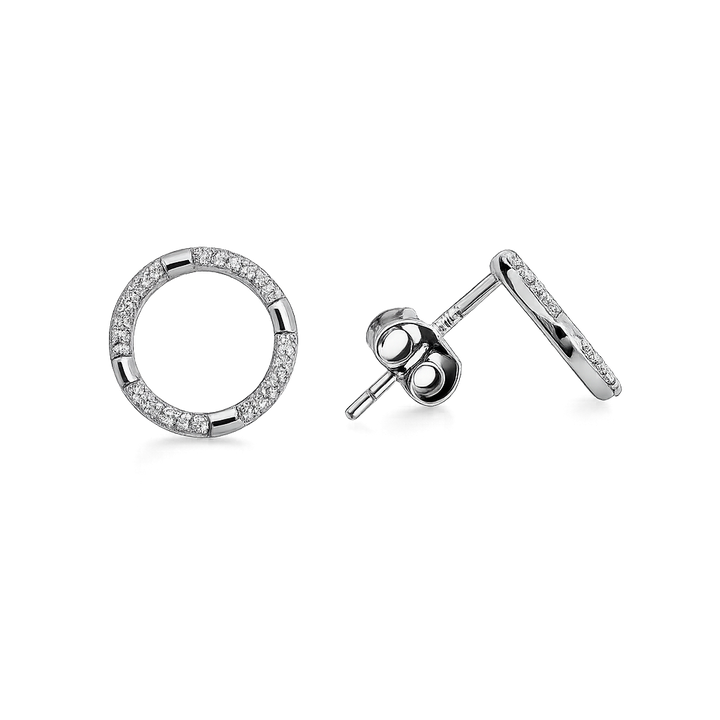 925 Sterling Silver Round Pavé Diamond Stud Earrings