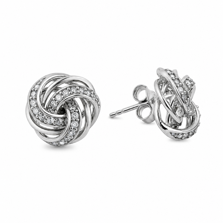 925 Sterling Silver  Pavé Love Knot Stud Earrings