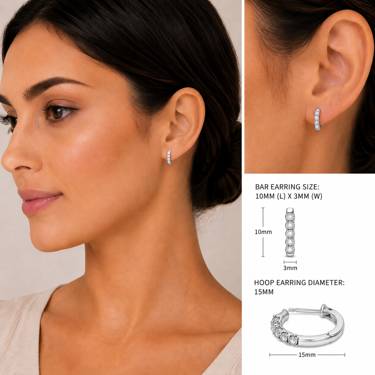925 Sterling Silver Diamond-Cut Bezel Diamond Huggie Hoop Earrings