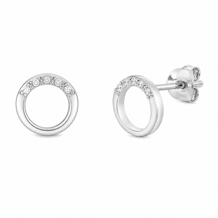 925 Sterling Silver Pavé Open Circle Stud Earrings