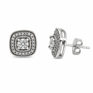 925 Sterling Silver Cushion Halo Diamond Stud Earrings