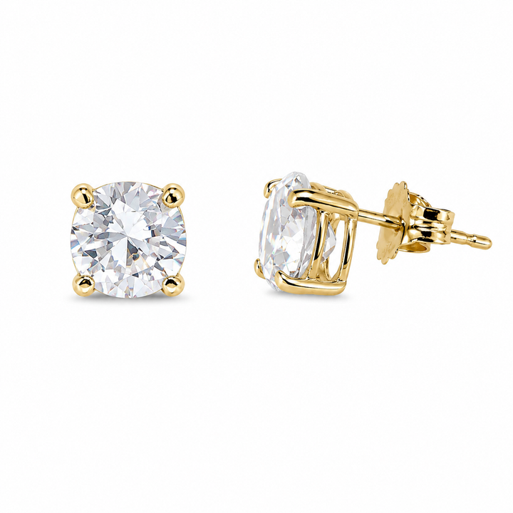 925 Sterling Silver Gold Plated Round CZ Solitaire Stud Earrings – 5mm