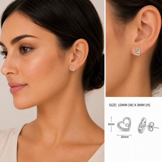 925 Sterling Silver Pavé Open Heart Diamond Stud Earrings
