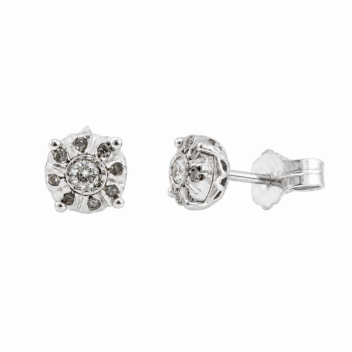 925 Sterling Silver Diamond Round Stud Earrings