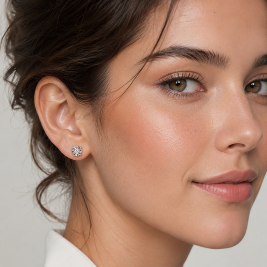 925 Sterling Silver Diamond Round Stud Earrings