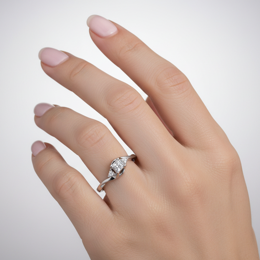 925 Sterling Silver Quad Princess-Cut Diamond Promise Ring