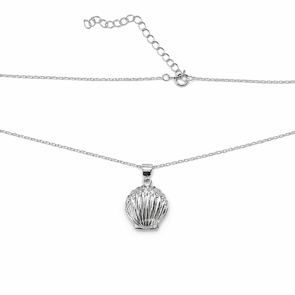 925 Sterling Silver Rhodium Plated Shellfish Pendant Necklace