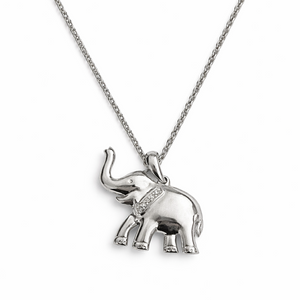 925 Sterling Silver Diamond Elephant Pendant Necklace