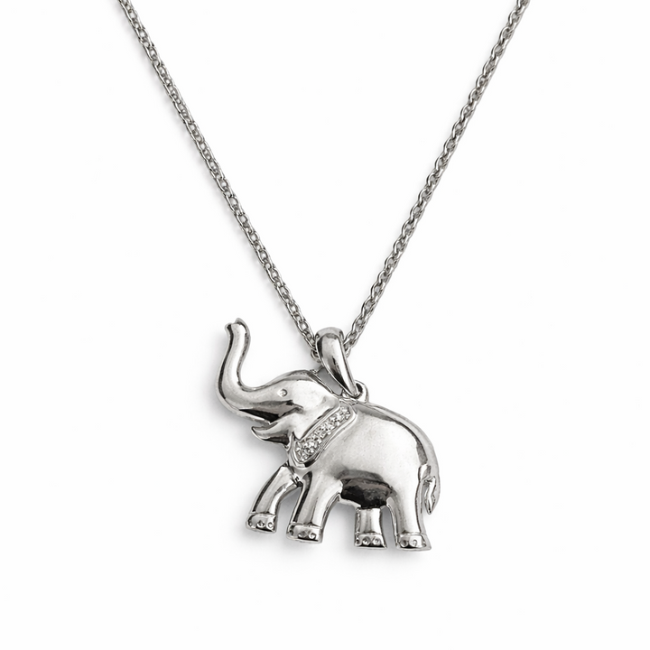 925 Sterling Silver Diamond Elephant Pendant Necklace